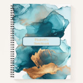 Aquamarines Goldmedaille Marmor Alkohol Tinte Sket Notizblock (Vorderseite)