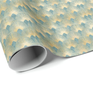 Aquamarines Goldmuster, Federmuster, Art Deco Chi Geschenkpapier