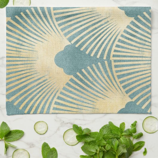 Aquamarines Goldmuster, Federmuster, Art Deco Chi Geschirrtuch (Gefaltet)