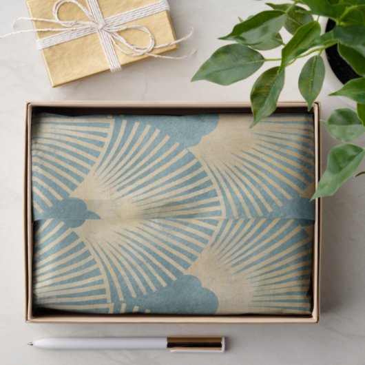 Aquamarines Goldmuster, Federmuster, Art Deco Chi Seidenpapier (Geschenk)