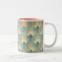 Aquamarines Goldmuster, Federmuster, Art Deco Chi Zweifarbige Tasse