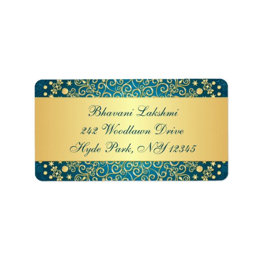 Aquamarines, goldverschachteltes Scrollenschild Rü Adressaufkleber (Vorne)