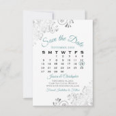 Aquamarines Grau und Weiß Einfache Hochzeitskalend Save The Date (Vorderseite)