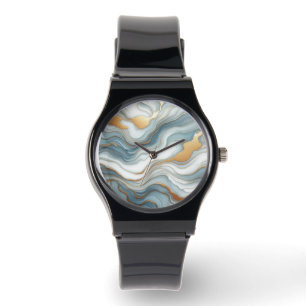 Aquamarines graues blaues Goldmarmor Kunstmuster Armbanduhr