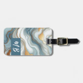 Aquamarines graues blaues Goldmarmor Kunstmuster Gepäckanhänger (Vorderseite horizontal)
