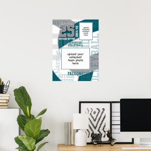 aquamarines graues Mannschaftsfarben Volleyball-Te Poster (Heimbüro)
