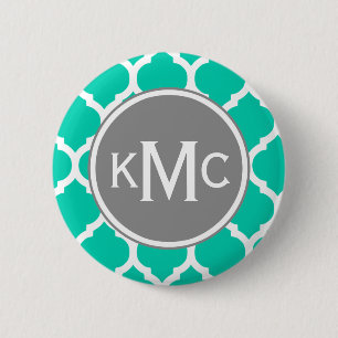 Aquamarines graues marokkanisches Gitter Button