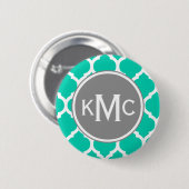 Aquamarines graues marokkanisches Gitter Button (Vorne & Hinten)