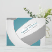 aquamarines graues Volleyball Kindergeburtstag Tea Einladung (Stehend Vorderseite)