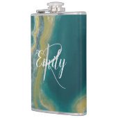 Aquamarines Green Agate Marble Abstrakt Name Monog Flachmann (Links)