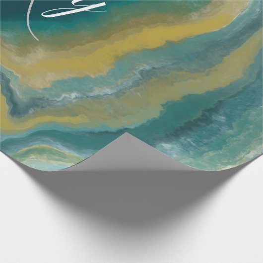 Aquamarines Green Agate Marble Abstrakt Name Monog Geschenkpapier (Ecke)
