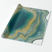 Aquamarines Green Agate Marble Abstrakt Name Monog Geschenkpapier (Ungerollt)