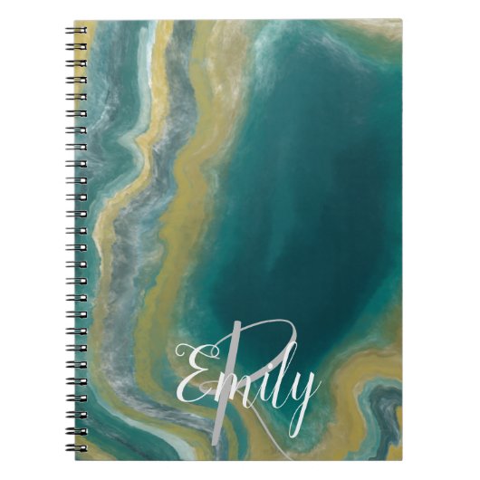 Aquamarines Green Agate Marble Abstrakt Name Monog Notizblock (Vorderseite)