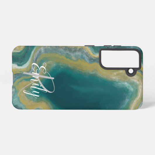 Aquamarines Green Agate Marble Abstrakt Name Monog Samsung Galaxy Hülle (Rückseite (Horizontal))