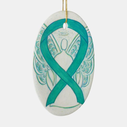 Aquamarines Green Awareness Ribbon Angel Art Ornam Keramikornament (Rechts)