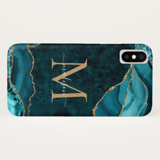 Aquamarines Green Glitzer Agate Gemstone Monogram Case-Mate iPhone Hülle (Rückseite (Horizontal))