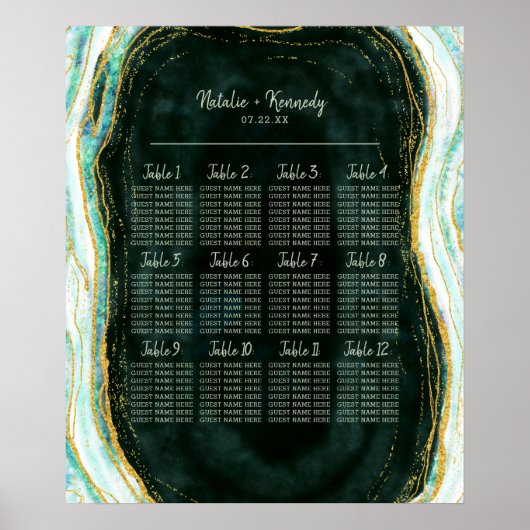 Aquamarines Green Gold Agate Hochzeitstisch Poster (Vorne)