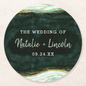 Aquamarines Green & Gold Agate Marble Geode Monogr Runder Pappuntersetzer (Vorderseite)