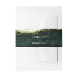 Aquamarines Green & Gold Agate-MarmorWedelmongramm Einladungsbanderole