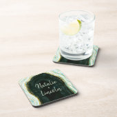 Aquamarines Green & Gold Agate-MarmorWedelmongramm Getränkeuntersetzer (Rechte Seite)