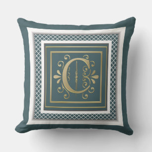 Aquamarines Green Gold Monogram Kissen