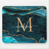 Aquamarines Green Gold Sparkle Agate Geode Monogra Mousepad (Vorne)