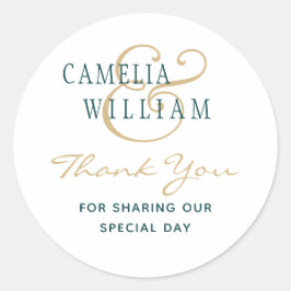 Aquamarines Green Gold Wedding FOTO Vielen Dank fü Runder Aufkleber