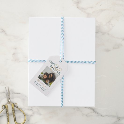 Aquamarines Green Gold Wedding FOTO Vielen Dank Geschenkanhänger (Mit Garn)