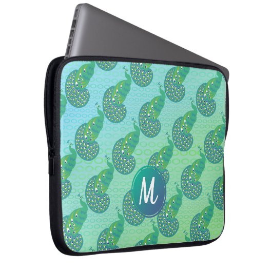 Aquamarines Green Iridescent Peacock Pattern Monog Laptopschutzhülle (Vorne Rechts)