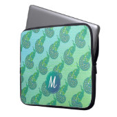 Aquamarines Green Iridescent Peacock Pattern Monog Laptopschutzhülle (Vorderseite Links)