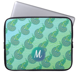 Aquamarines Green Iridescent Peacock Pattern Monog Laptopschutzhülle