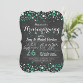 Aquamarines Green Retro Chalkboard Housewarming Pa Einladung (Stehend Vorderseite)