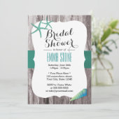 Aquamarines Green Seashell & Starfish Beach Brautp Einladung (Stehend Vorderseite)