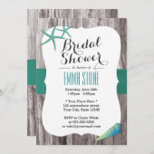 Aquamarines Green Seashell & Starfish Beach Brautp Einladung (Vorne/Hinten)