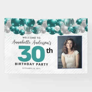 Aquamarines Green Silver Balloon Glitzer Foto Will Banner
