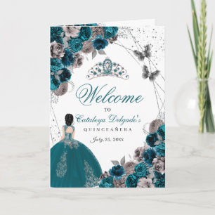 Aquamarines Green Silver Butterfly Quinceanera-Pro Einladung
