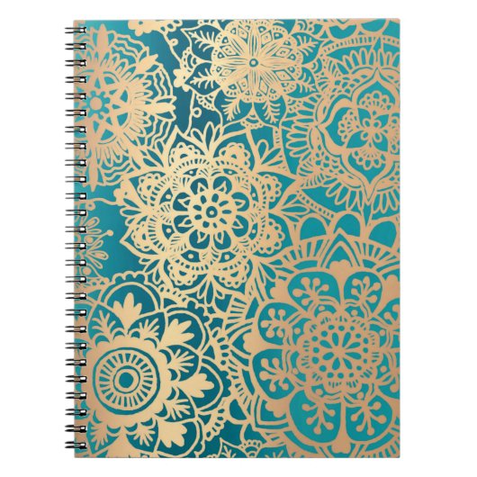 Aquamarines Green und Gold Floral Mandala Muster Notizblock (Vorderseite)