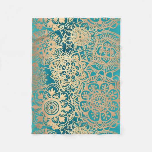Aquamarines Green und Gold Mandala Muster Fleecedecke (Vorderseite)
