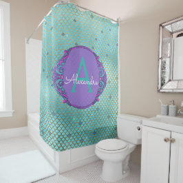 Aquamarines Green und Lila Mermaid-Monogramm Duschvorhang