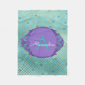 Aquamarines Green und Lila Mermaid-Monogramm Fleecedecke (Vorderseite)