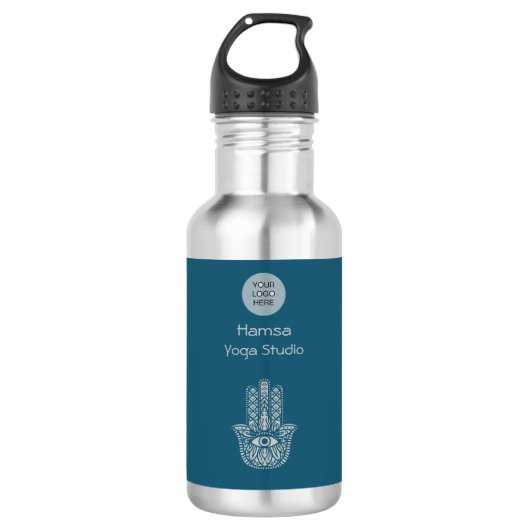Aquamarines Green Yoga Studio Hamsa individuell an Edelstahlflasche (Vorderseite)