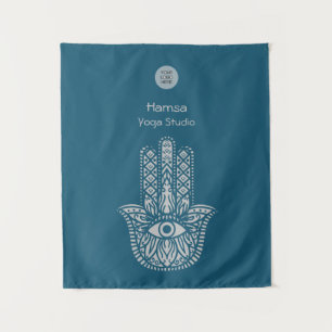 Aquamarines Green Yoga Studio Hamsa individuell an Wandteppich