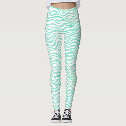 Aquamarines Green Zebra Muster Leggings (Vorderseite)