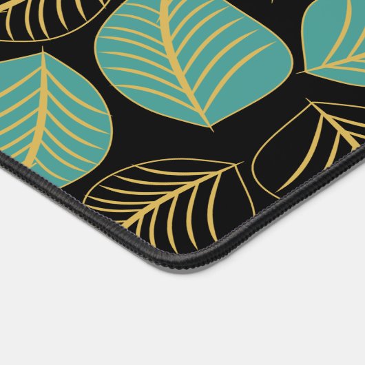 Aquamarines grün goldfarbenes Blätter-Muster auf s Schreibtischunterlage (Ecke)