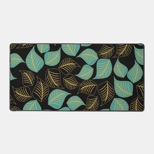 Aquamarines grün goldfarbenes Blätter-Muster auf s Schreibtischunterlage (Vorderseite)
