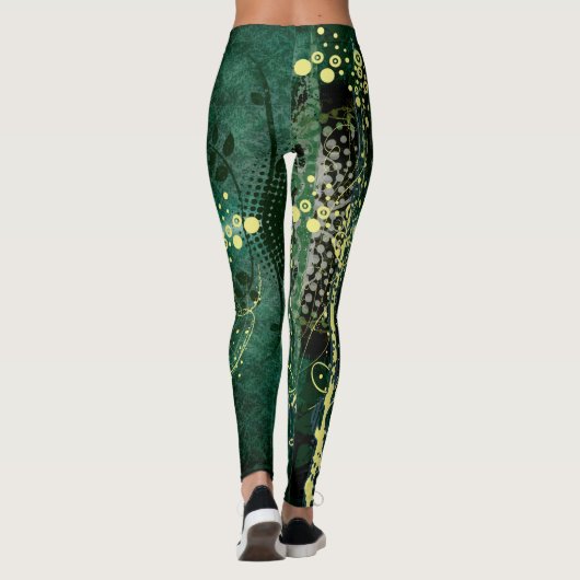 Aquamarines Grün und Gelb Abstraktes Grunge-Muster Leggings (Rückseite)