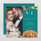 Aquamarines Grünes Blau PIZZA Moderne Minimale Hoc Dankeskarte (Vorne/Hinten)