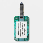 Aquamarines grünes Blumenmuster Gepäckanhänger (Rückseite vertikal)