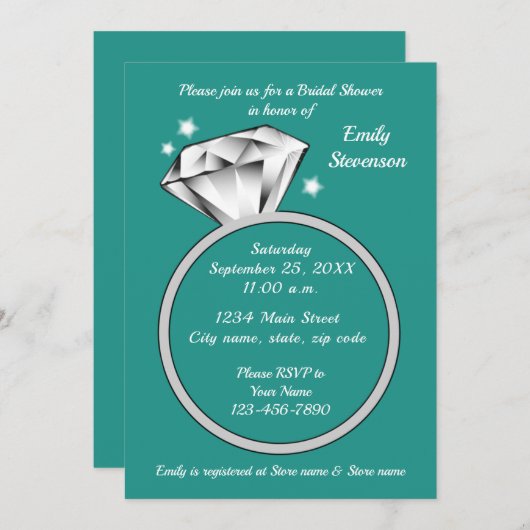 Aquamarines grünes Brautparty Einladung (Vorne/Hinten)