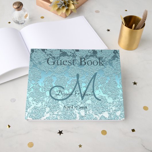 Aquamarines Grünes Elegantes Hochzeitsstift für Em Gästebuch (Vorderseite Offen)